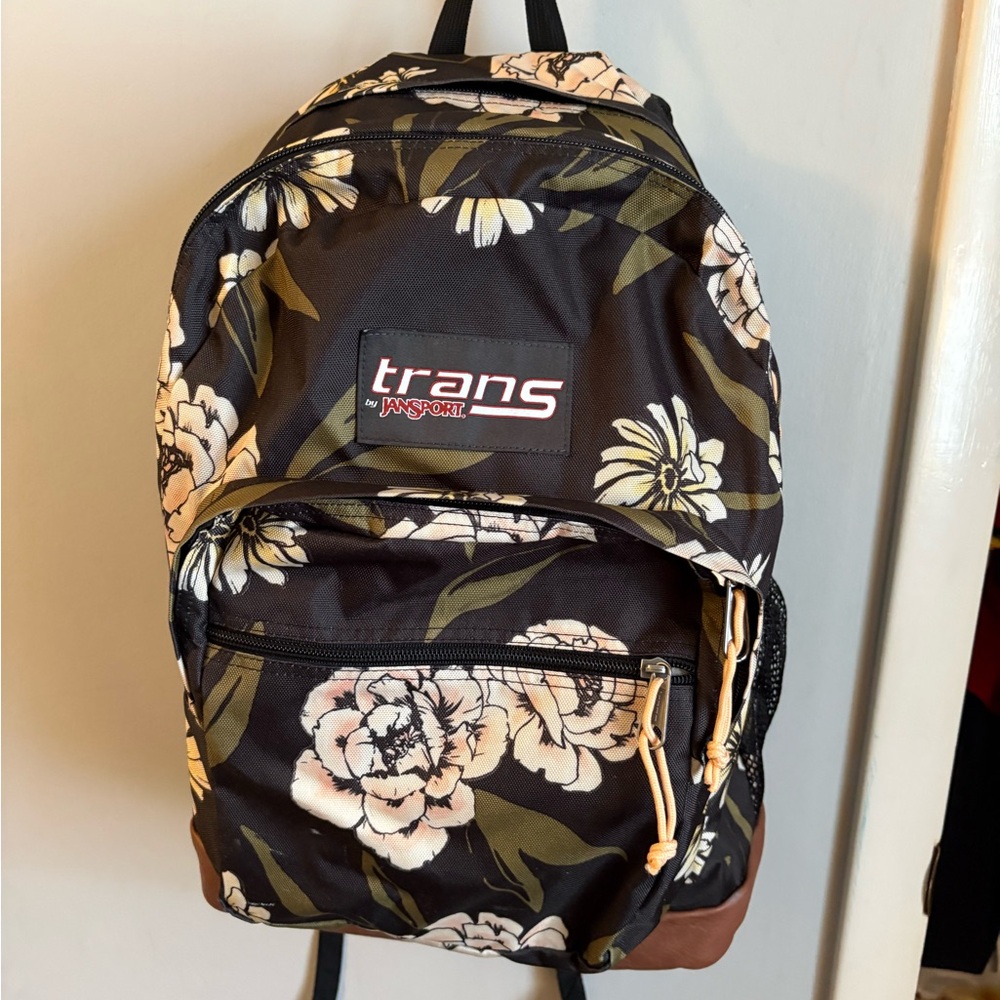 Jansport Trans Black and Cream Floral Backpack
